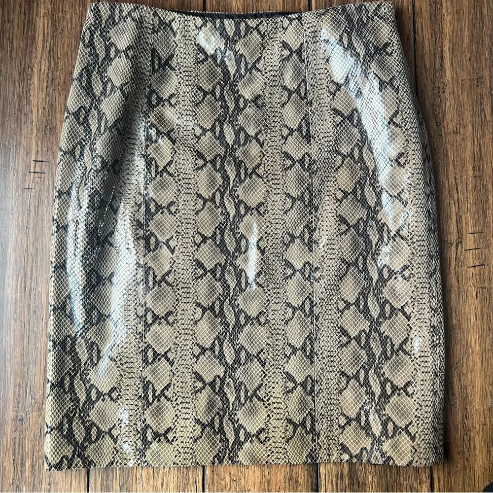Eccoci Leather Snake Print Pencil Skirt Knee Length 4 Python Animal Lux Classy - Picture 4 of 10